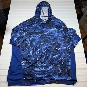 Habit Hooded Fishing LS Shirt Men's 2XL Blue Mossy Oak Elements Agua UPF 40+ New